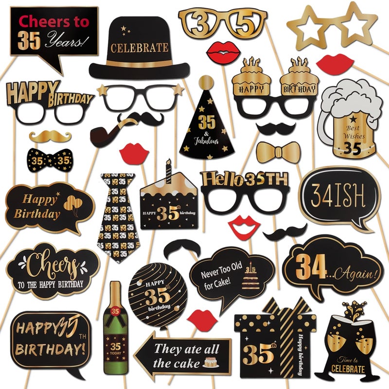 LINGTEER Happy 35th Birthday Party Photo Booth Props,Cheers to 35th Birthday 35th Years Old Bday Party Centerpieces Props Decorations Sign. - Image 1